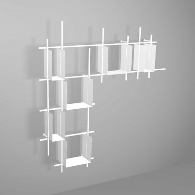Pezzani - Libra - Libreria da parete con struttura moderna a L e con contenitori in acciaio - SKU: 0/72-6.COMP-1