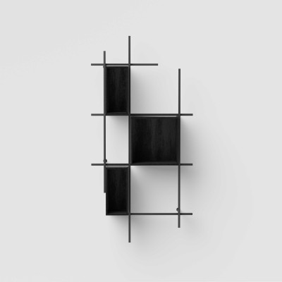Pezzani - Libra - Libreria da parete in acciaio e contenitori in legno dal design moderno - SKU: 0/72-4.COMP-2