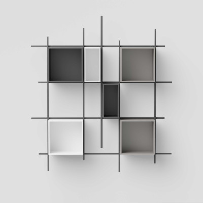 Pezzani - Libra - Libreria da parete in acciaio tubolare con contenitori in legno di design - SKU: 0/72-2.COMP-2