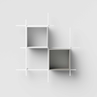 Pezzani - Libra - Libreria da parete in acciaio tubolare con contenitori in legno - SKU: 0/72-1.COMP-2
