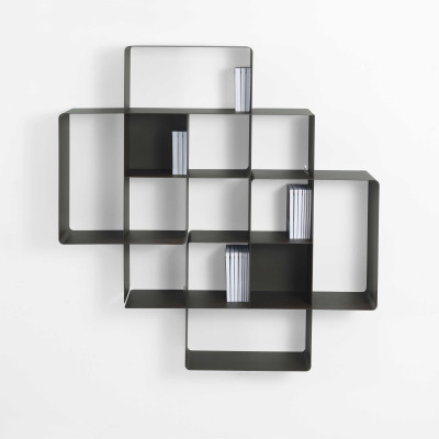 Pezzani - Mondrian - Libreria da parete in acciaio verniciato dal design moderno composizione n.2 - Colore: Grigio Ardesia - SKU: 0/75.COMP-2#AS