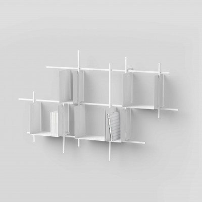 Pezzani - Libra - Libreria da parete larga con struttura e contenitori in acciaio design moderno - SKU: 0/72-5.COMP-1