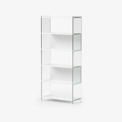 Pezzani - Byblos - Libreria moderna componibile con fianchi in vetro temperato e ripiani in legno - Colore: Bianco - SKU: 0/70A-90#T-77