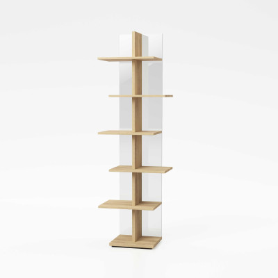 Pezzani - Step - Libreria moderna da terra divisoria con struttura in legno e fondo in vetro - Colore: Rovere Breeze - SKU: 0/79#2-T