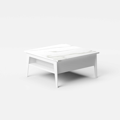 Pezzani Brighton Tavolino da salotto moderno piccolo con contenitore Colore: Bianco/Bianco Marmo