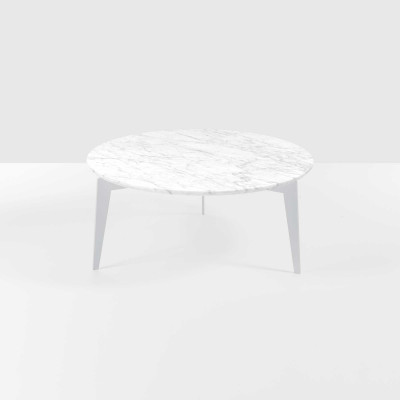 Pezzani Nordic Tavolino da salotto ovale grande con ripiano in marmo Colore: Bianco/Bianco Carrara