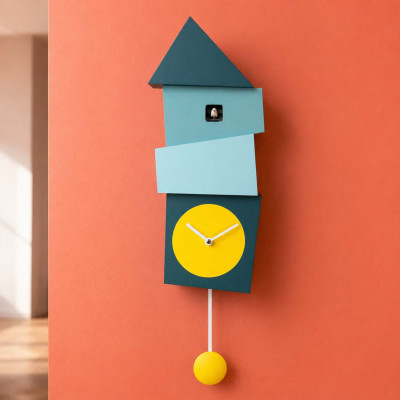 Progetti Orologio da parete a cucù con pendolo Crooked Colore: Blu/Giallo