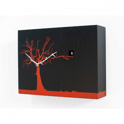 Progetti - CùCùRùKù - Orologio da parete a cucù in legno dal design moderno ed elegante - Colore: Nero/Arancione - SKU: 017650
