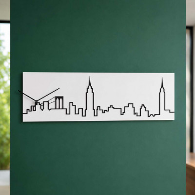 Progetti Skyline Orologio da parete con pannello in legno New York Colore: Bianco