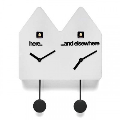 Progetti - DoubleQ - Orologio da parete moderno in legno con doppio pendolo e cucù - Colore: Bianco - SKU: 018150BI