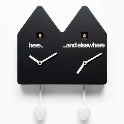 Progetti - DoubleQ - Orologio da parete moderno in legno con doppio pendolo e cucù - Colore: Nero - SKU: 018150NE