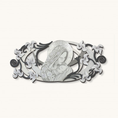 Artitalia - Capezzale in legno la maternità in rilievo e dettagli in foglia argento 155x65 - Colore: Ardesia - SKU: PS605