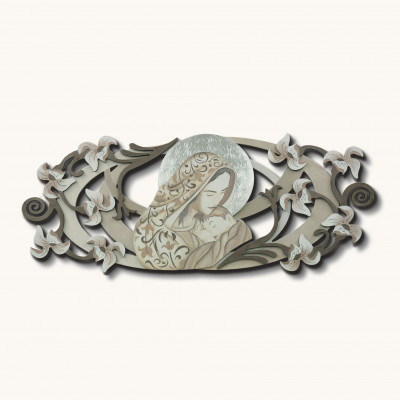 Artitalia - Capezzale la maternità in legno in rilievo e dettagli in foglia argento 155x65 - Colore: Legno - SKU: PS606