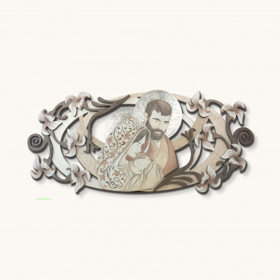 Artitalia - Capezzale in rilievo la sacra famiglia e dettagli in legno foglia argento 155x65 - Colore: Legno - SKU: PS607