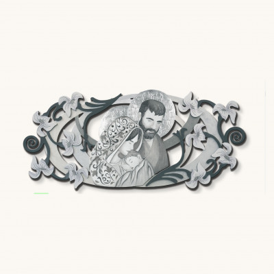Artitalia - Capezzale la sacra famiglia in rilievo e dettagli in legno foglia argento 155x65 - Colore: Ardesia - SKU: PS608