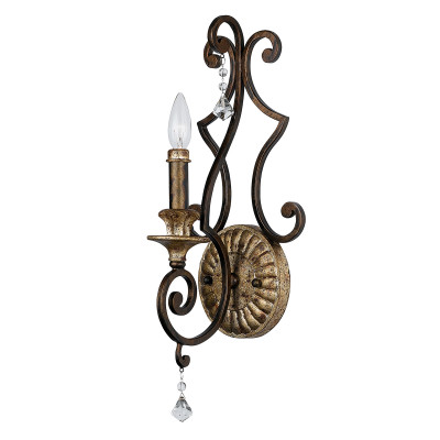 Quoizel - Marquette - Applique da parete classica in acciaio con dettagli in cristallo e 1 diffusore - Colore: Ruggine - 1 Lampadina E14 60W - IP20 - SKU: QZ-MARQUETTE1