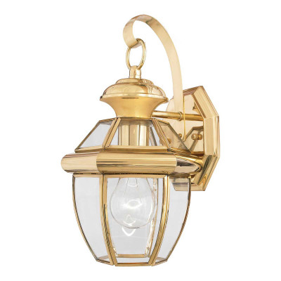 Quoizel - Newbury - Applique da parete piccola da esterni in ottone e diffusore in vetro - Colore: Ottone - 1 Lampadina E27 150W - IP44 - SKU: QZ-NEWBURY2-S-PB