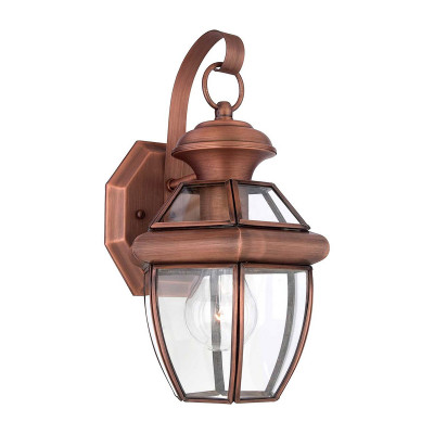 Quoizel - Newbury - Applique da parete piccola da esterni in rame massiccio e diffusore in vetro - Colore: Rame - 1 Lampadina E27 60W - IP44 - SKU: QZ-NEWBURY2-S-AC
