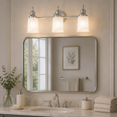 Quoizel Swell Applique LED moderna per bagno in acciaio con 3 diffusori in vetro Colore: Cromato