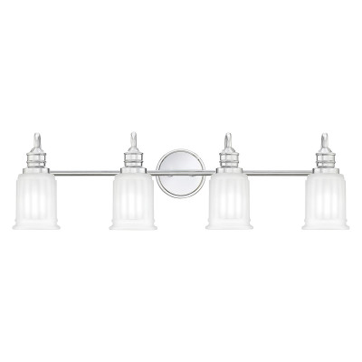 Quoizel - Swell - Applique LED moderna per bagno in acciaio con 4 diffusori in vetro - Colore: Cromato - 4 Lampadine - G9 - 3W - IP44 - SKU: QZ-SWELL4-PC-BATH