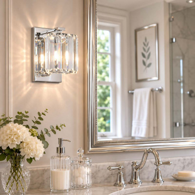 Quoizel Divine Applique moderna per bagno con struttura in acciaio e diffusore in vetro Colore: Cromato
