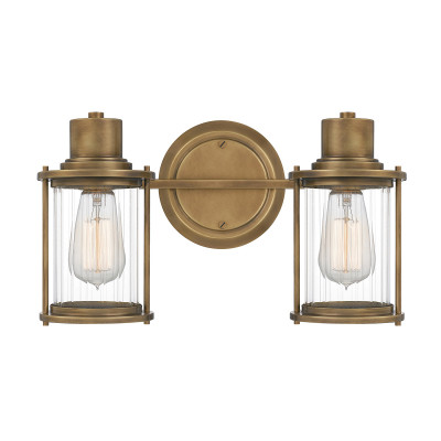 Quoizel - Riggs - Applique moderna per bagno struttura in acciaio con 2 diffusori in vetro - Colore: Ottone - 2 Lampadine E27 40W - IP44 - SKU: QZ-RIGGS2-BATH-WS
