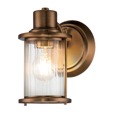 Quoizel - Riggs - Applique moderna per bagno struttura in acciaio e 1 diffusore in vetro - Colore: Ottone - 1 Lampadina E14 40W - IP44 - SKU: QZ-RIGGS1-BATH-WS