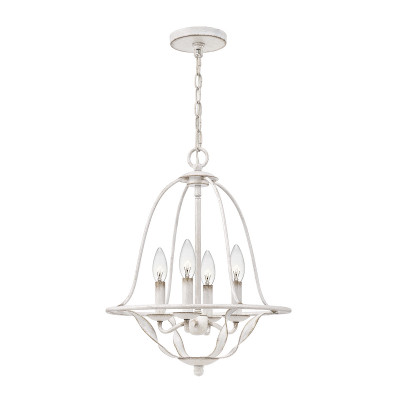Quoizel - Bradbury - Lampadario dal design rustico in acciaio con diffusore a 4 luci - Colore: Bianco - 4 Lampadine - E14 - 40W - IP20 - SKU: QZ-BRADBURY-4P-AWH