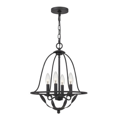 Quoizel - Bradbury - Lampadario dal design rustico in acciaio con diffusore a 4 luci - Colore: Grigio - 4 Lampadine - E14 - 40W - IP20 - SKU: QZ-BRADBURY-4P-GK