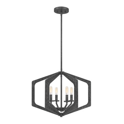 Quoizel - Vanguard - Lampadario grande con struttura in acciaio e diffusore a 4 luci - Colore: Grafite - 4 Lampadine E14 40W - IP20 - SKU: QZ-VANGUARD-4P-OK