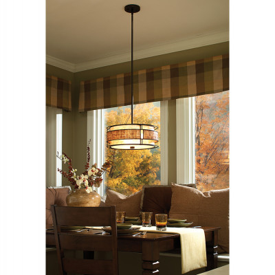 Quoizel - Laguna - Lampada a sospensione grande in metallo rotonda diffusore in vetro con 4 luci - Colore: Rame - 4 Lampadine E27 60W - IP20 - SKU: QZ-LAGUNA-P