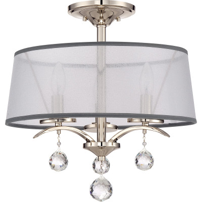 Quoizel - Whitney - Lampadario in metallo con paralume in organza largo con 3 luci - Colore: Argento - 3 Lampadine E14 40W - IP20 - SKU: QZ-WHITNEY-SF
