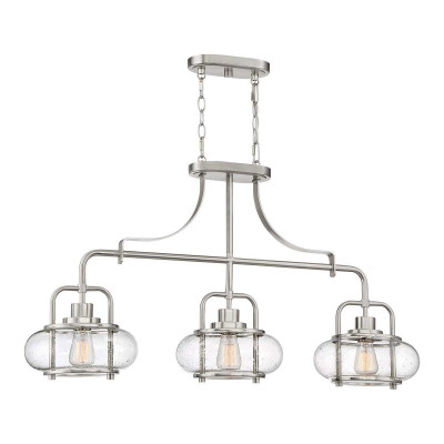 Quoizel - Trilogy - Lampada a sospensione lineare moderna in acciaio con 3 diffusori in vetro - Colore: Nichel - 3 Lampadine E27 60W - IP20 - SKU: QZ-TRILOGY-ISLE-BN