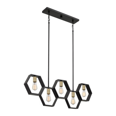 Quoizel - Bismarck - Lampadario lineare struttura in acciaio dal design moderno a 5 luci - Colore: Nero - 5 Lampadine E27 60W - IP20 - SKU: QZ-BISMARCK-ISLE-EK