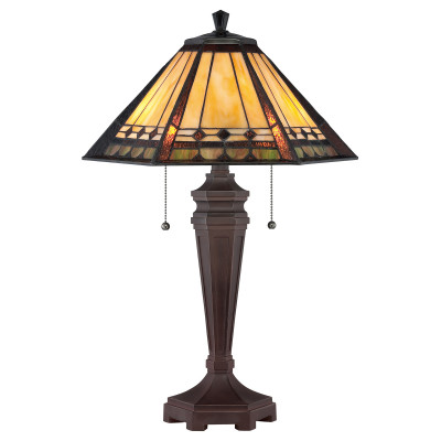 Quoizel - Arden - Lampada da scrivania classica in metallo con paralume in vetro tiffany a 2 luci - Colore: Bronzo - 2 Lampadine E27 60W - IP20 - SKU: QZ-ARDEN-TL