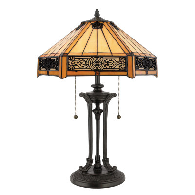 Quoizel - Indus - Lampada da scrivania classica in metallo con paralume in vetro tiffany a 2 luci - Colore: Bronzo - 2 Lampadine E27 60W - IP20 - SKU: QZ-INDUS-TL 