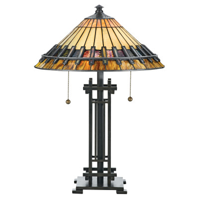 Quoizel - Chastain - Lampada da scrivania in acciaio con diffusore in vetro tiffany a 2 luci - Colore: Bronzo - 2 Lampadine E27 60W - IP20 - SKU: QZ-CHASTAIN-TL