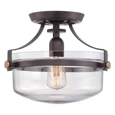 Quoizel - Penn Station - Lampada da soffitto con struttura in acciaio e diffusore in vetro con 1 luce - Colore: Bronzo - 1 Lampadina E27 60W - IP20 - SKU: QZ-PENN-STATION-F-WT
