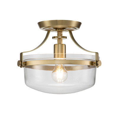 Quoizel - Penn Station - Lampada da soffitto con struttura in acciaio e diffusore in vetro con 1 luce - Colore: Ottone - 1 Lampadina E27 60W - IP20 - SKU: QZ-PENN-STATION-F-BB