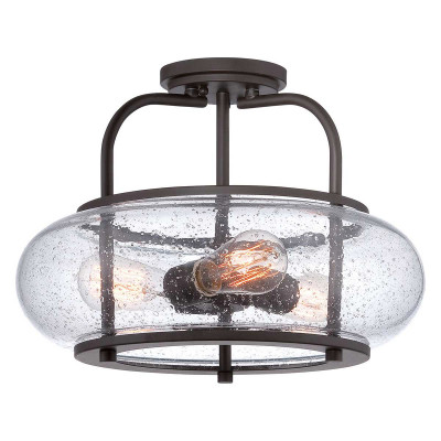 Quoizel - Trilogy - Lampada da soffitto grande moderna in acciaio e diffusore in vetro 3 lampadine - Colore: Bronzo - 3 Lampadine E27 60W - IP20 - SKU: QZ-TRILOGY-SF-M