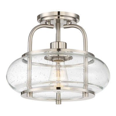 Quoizel - Trilogy - Lampada da soffitto media moderna in acciaio e diffusore in vetro - Colore: Nichel - 1 Lampadina E27 60W - IP20 - SKU: QZ-TRILOGY-SFS-BN