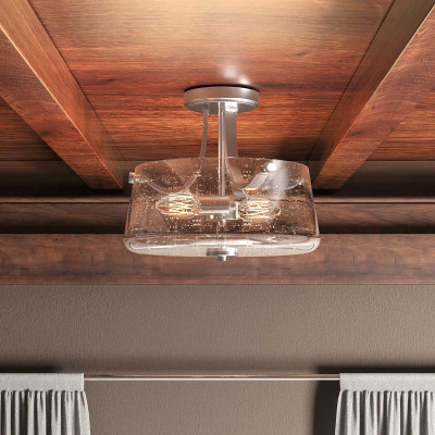 Quoizel - Hollister - Lampada da soffitto moderna in acciaio con diffusore in vetro con 2 lampadine - 2 Lampadine E27 60W - IP20 - SKU: QZ-HOLLISTER-SF