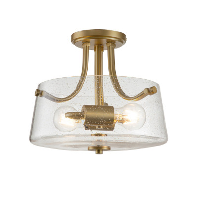 Quoizel - Hollister - Lampada da soffitto moderna in acciaio con diffusore in vetro con 2 lampadine - Colore: Ottone - 2 Lampadine - E27 - 60W - IP20 - SKU: QZ-HOLLISTER-SF-BB