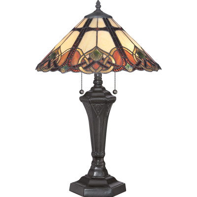 Quoizel - Cambridge - Lampada da tavolo classica in acciaio con paralume in vetro tiffany a 2 luci - Colore: Bronzo - 2 Lampadine E27 75W - IP20 - SKU: QZ-CAMBRIDGE-TL