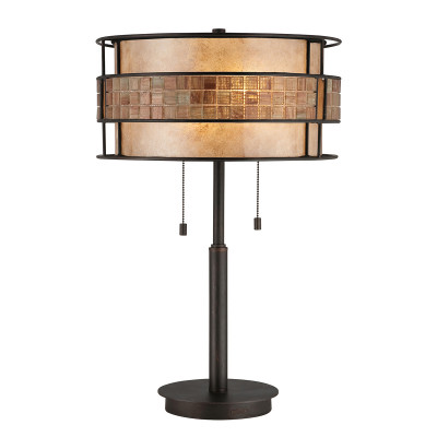  Quoizel - Laguna - Lampada da tavolo classica in metallo rotonda diffusore in vetro con 2 luci - Colore: Rame - 2 Lampadine E27 60W - IP20 - SKU: QZ-LAGUNA-TL 