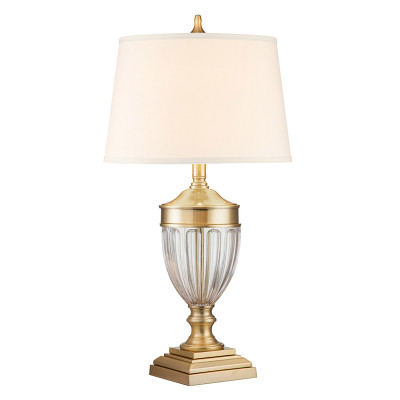  Quoizel - Dennison - Lampada da tavolo classica struttura in vetro e acciaio e paralume in tessuto - 1 Lampadina E27 100W - IP20 - SKU: QZ-DENNISON 