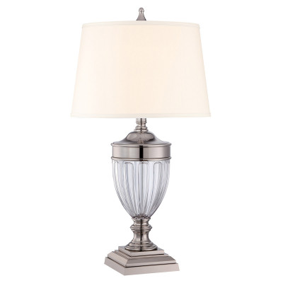Quoizel - Dennison - Lampada da tavolo classica struttura in vetro e acciaio e paralume in tessuto - Colore: Nichel - 1 Lampadina - E27 - 100W - IP20 - SKU: QZ-DENNISON-PN