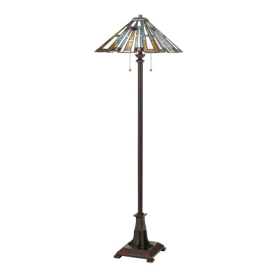 Quoizel - Maybeck - Lampada da terra a 2 luci con struttura in acciaio e paralume in vetro - Colore: Bronzo - 2 Lampadine E27 60W - IP20 - SKU: QZ-MAYBECK-FL