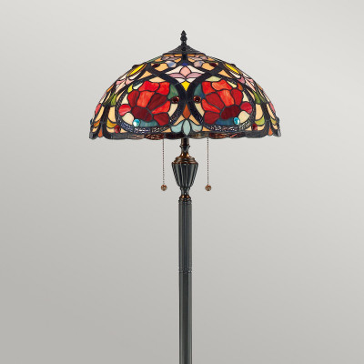Quoizel - Larissa - Lampada da terra classica in metallo con diffusore in vetro tiffany a 2 luci - Colore: Bronzo - 2 Lampadine E27 100W - IP20 - SKU: QZ-LARISSA-FL