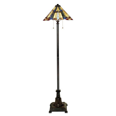 Quoizel - Inglenook - Lampada da terra classica in metallo con paralume in vetro tiffany a 2 luci - Colore: Bronzo - 2 Lampadine E27 60W - IP20 - SKU: QZ-INGLENOOK-FL